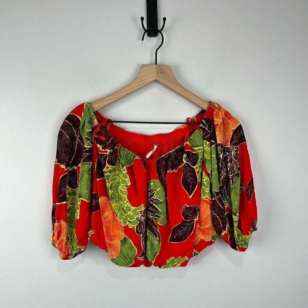 Free People Bright Red Orange Crop Top with sprint XS